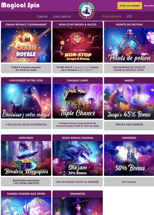 Programme primes casino généreux Magical Spin